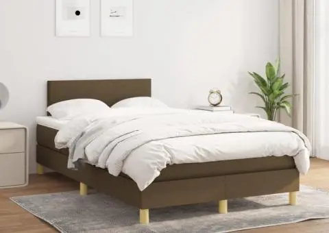 Pat box spring cu saltea, maro închis, 120x200 cm, textil - 1/5