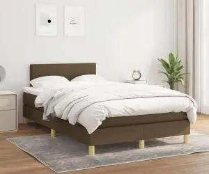 vidaXL Pat box spring cu saltea, maro închis, 120x200 cm, textil