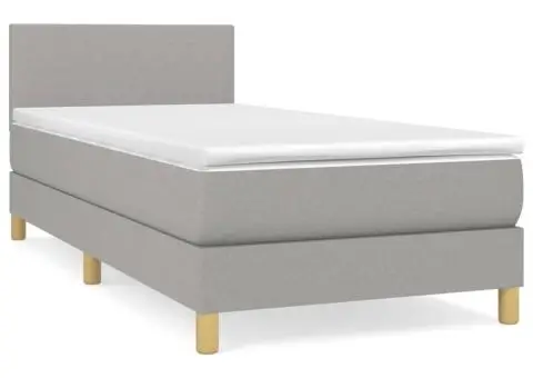 Pat box spring cu saltea, gri deschis, 90x200 cm, textil - 2/5