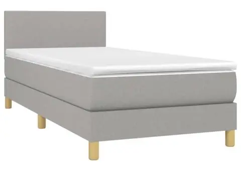 Pat box spring cu saltea, gri deschis, 90x200 cm, textil - 3/5