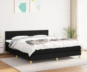 vidaXL Pat box spring cu saltea, negru, 160x200 cm, textil
