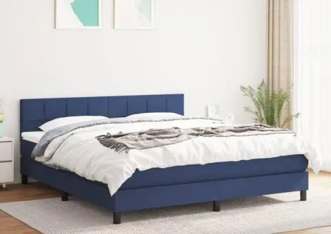 Pat continental cu saltea, albastru, 160x200cm, material textil - 1/5