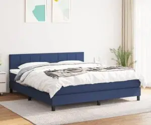 vidaXL Pat continental cu saltea, albastru, 160x200cm, material textil