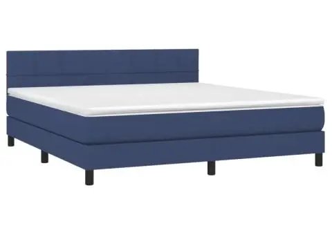 Pat continental cu saltea, albastru, 160x200cm, material textil - 3/5