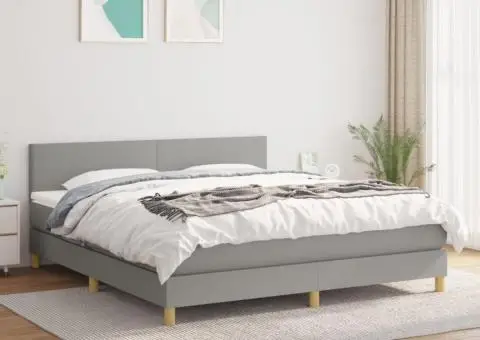 Pat continental cu saltea, gri deschis, 160x200 cm, textil - 1/5