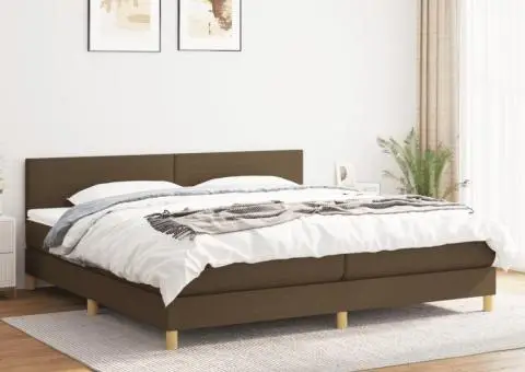Pat box spring cu saltea, maro închis, 200x200 cm, textil - 1/4