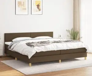 vidaXL Pat box spring cu saltea, maro închis, 200x200 cm, textil