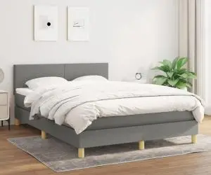 vidaXL Pat box spring cu saltea, gri închis, 140x190 cm, textil