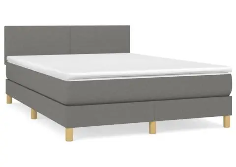 Pat box spring cu saltea, gri închis, 140x190 cm, textil - 2/5