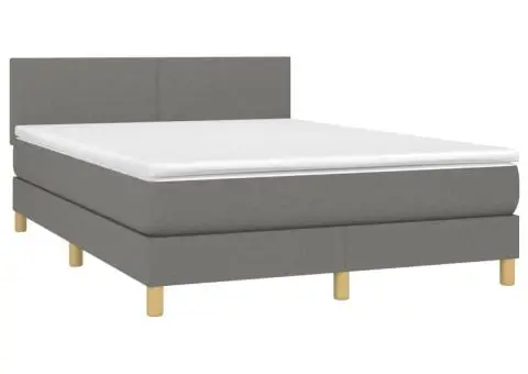 Pat box spring cu saltea, gri închis, 140x190 cm, textil - 3/5