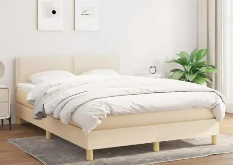 Pat box spring cu saltea, crem, 140x200 cm, textil - 1/5