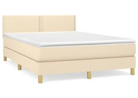 Pat box spring cu saltea, crem, 140x200 cm, textil - 2/5