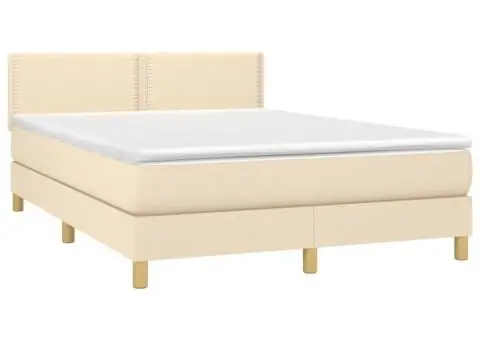 Pat box spring cu saltea, crem, 140x200 cm, textil - 3/5