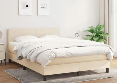 Pat continental cu saltea, crem, 140x200 cm, material textil - 1/5