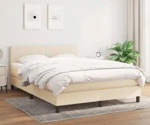 vidaXL Pat continental cu saltea, crem, 140x200 cm, material textil