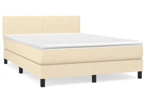 Pat continental cu saltea, crem, 140x200 cm, material textil - 2/5