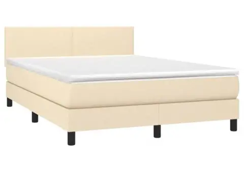 Pat continental cu saltea, crem, 140x200 cm, material textil - 3/5