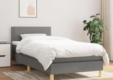 Pat box spring cu saltea, gri închis, 80x200 cm, textil - 1/5