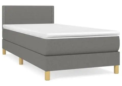Pat box spring cu saltea, gri închis, 80x200 cm, textil - 2/5