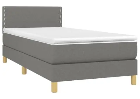 Pat box spring cu saltea, gri închis, 80x200 cm, textil - 3/5