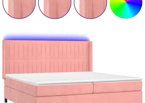 Pat continental cu saltea & LED, roz, 200x200 cm, catifea - 2/5