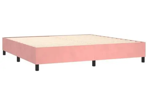 Pat continental cu saltea & LED, roz, 200x200 cm, catifea - 5/5