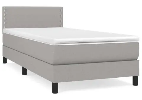 Pat box spring cu saltea, gri deschis, 90x190 cm, textil - 2/5