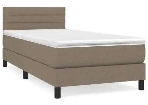 Pat box spring cu saltea, gri taupe, 90x190 cm, textil - 2/5