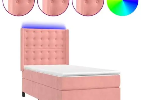 Pat continental cu saltea & LED, roz, 80x200 cm, catifea - 2/5