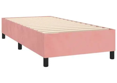 Pat continental cu saltea & LED, roz, 80x200 cm, catifea - 5/5