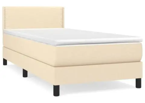 Pat box spring cu saltea, crem, 90x190 cm, textil - 2/5