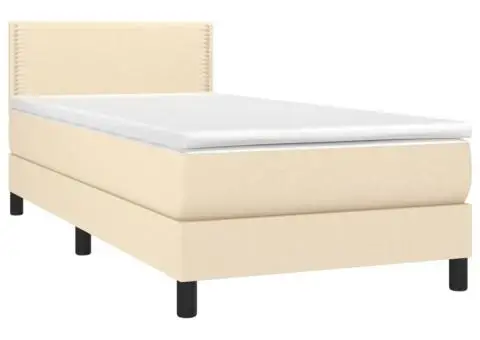 Pat box spring cu saltea, crem, 90x190 cm, textil - 3/5