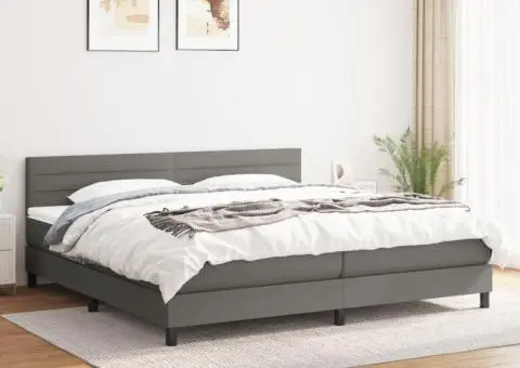 Pat box spring cu saltea, gri închis, 200x200 cm, textil - 1/5