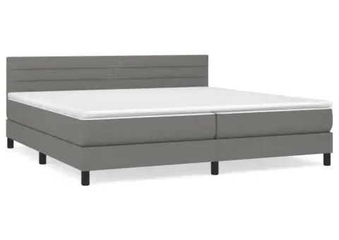 Pat box spring cu saltea, gri închis, 200x200 cm, textil - 2/5