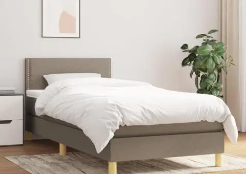 Pat box spring cu saltea, gri taupe, 100x200 cm, textil - 1/5