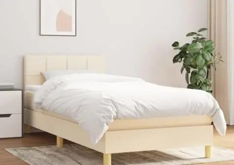 Pat box spring cu saltea, crem, 80x200 cm, textil - 1/5