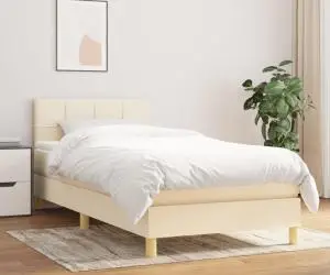 vidaXL Pat box spring cu saltea, crem, 80x200 cm, textil