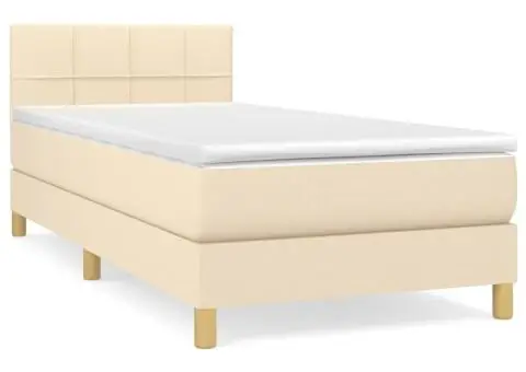 Pat box spring cu saltea, crem, 80x200 cm, textil - 2/5