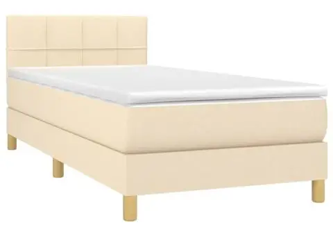 Pat box spring cu saltea, crem, 80x200 cm, textil - 3/5