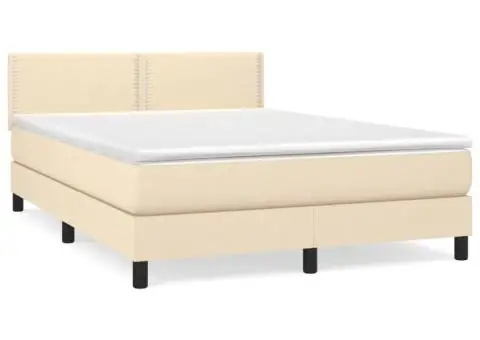 Pat continental cu saltea, crem, 140x200 cm, material textil - 2/5