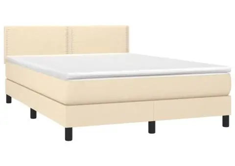 Pat continental cu saltea, crem, 140x200 cm, material textil - 3/5