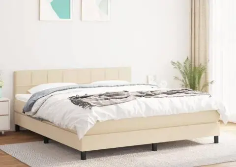 Pat continental cu saltea, crem, 180x200 cm, textil - 1/5