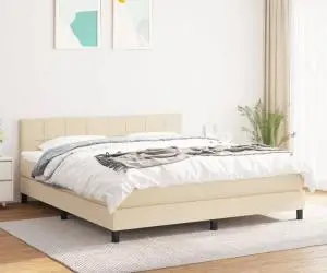 vidaXL Pat continental cu saltea, crem, 180x200 cm, textil