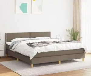vidaXL Pat continental cu saltea, gri taupe, 180x200 cm, textil