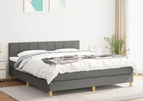 Pat continental cu saltea, gri închis, 160x200 cm, țesătură - 1/5