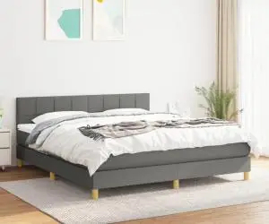 Pat continental cu saltea, gri închis, 160x200 cm, țesătură