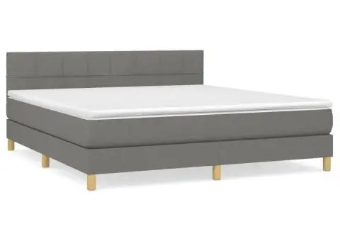 Pat continental cu saltea, gri închis, 160x200 cm, țesătură - 2/5