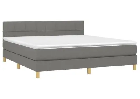 Pat continental cu saltea, gri închis, 160x200 cm, țesătură - 3/5