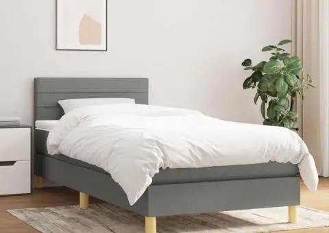 Pat box spring cu saltea, gri închis, 90x200 cm, textil - 1/5