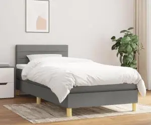 vidaXL Pat box spring cu saltea, gri închis, 90x200 cm, textil